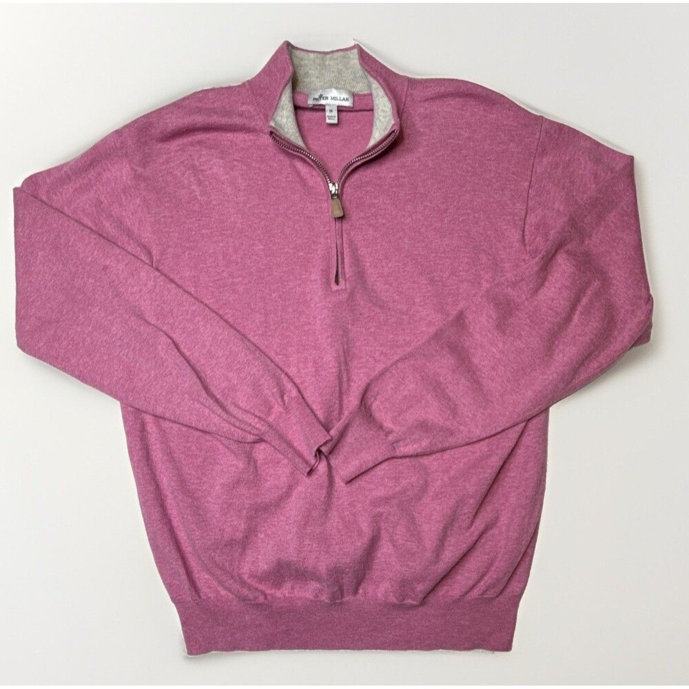 Peter Millar Men’s Pink Heathered Knit 1/4 Zip Sweater silk cashmere blend M
